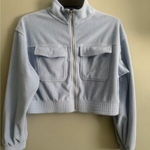Aerie Light Blue Corduroy Utility Cropped Zip up Jacket size small
